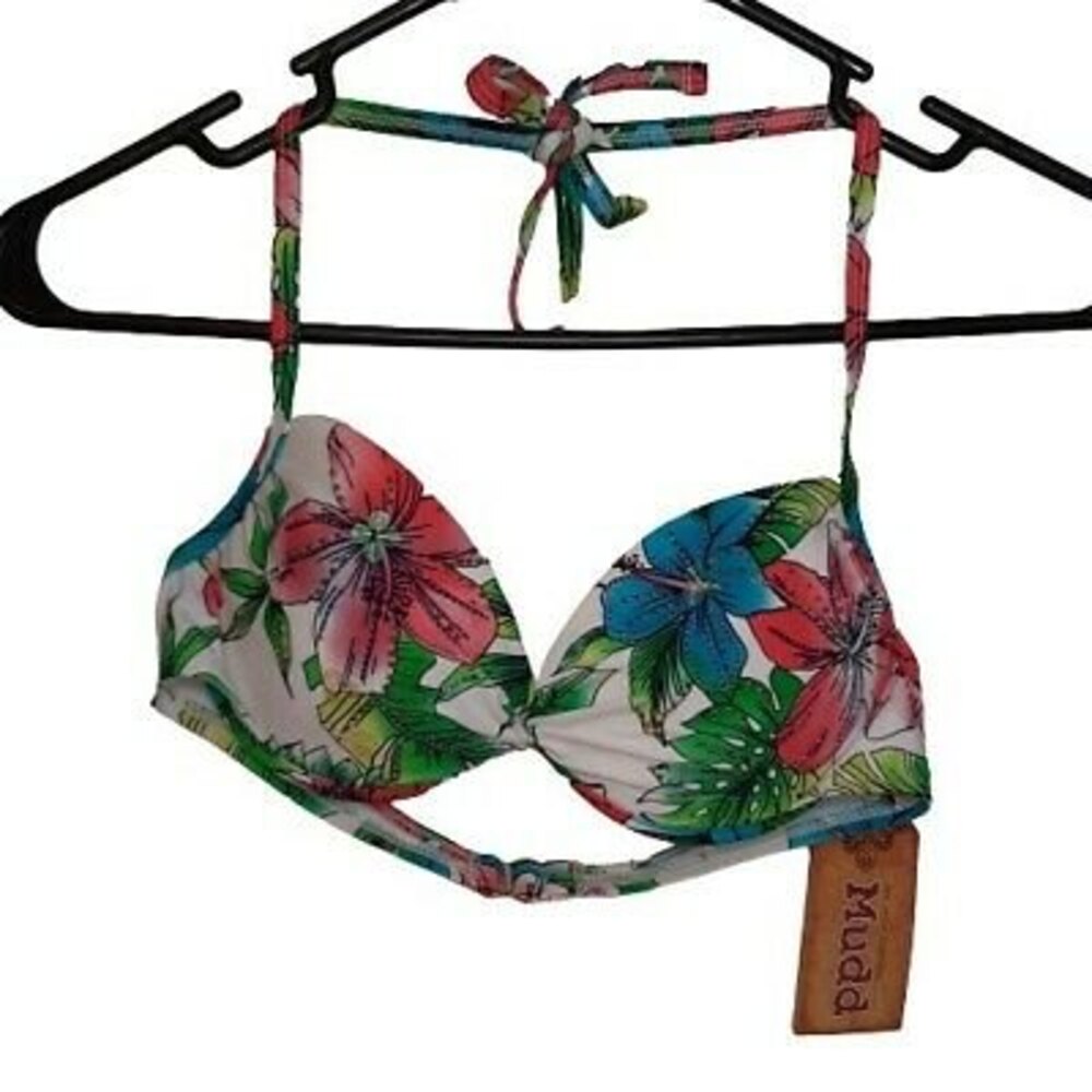 NWT M Mudd Bikini Swimsuit Bathing Suit Separates - TOP ONLY Floral Sequins Bead